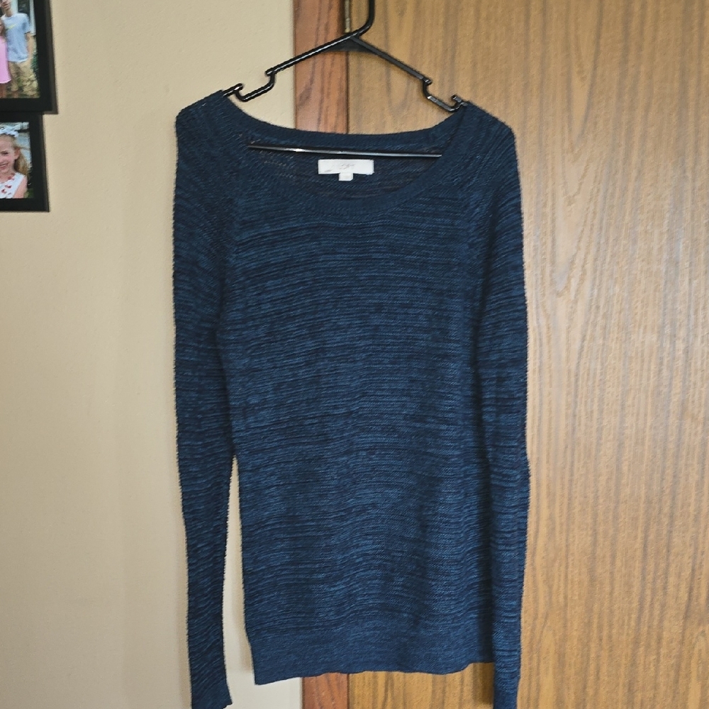 LOFT Blue Crew Neck Sweater with Knit Texture
